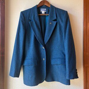 VTG Pendleton 100% Wool Blazer Jacket Teal Blue Pockets Size 10 Old Money Crest
